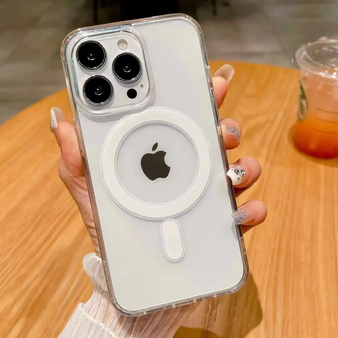 

New Transparent Not Yellowing Case for iPhone 16 15 14 13 12 11 Pro Max Plus Fall Prevention Shockproof Magsafe Magnetic Cover