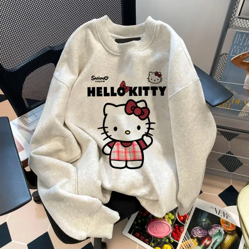 

Sanrio Hello Kitty Version Trendy Cartoon Print Women Autumn Winter Round Neck Hoodie for Women Long Sleeved Versatile Pullovers