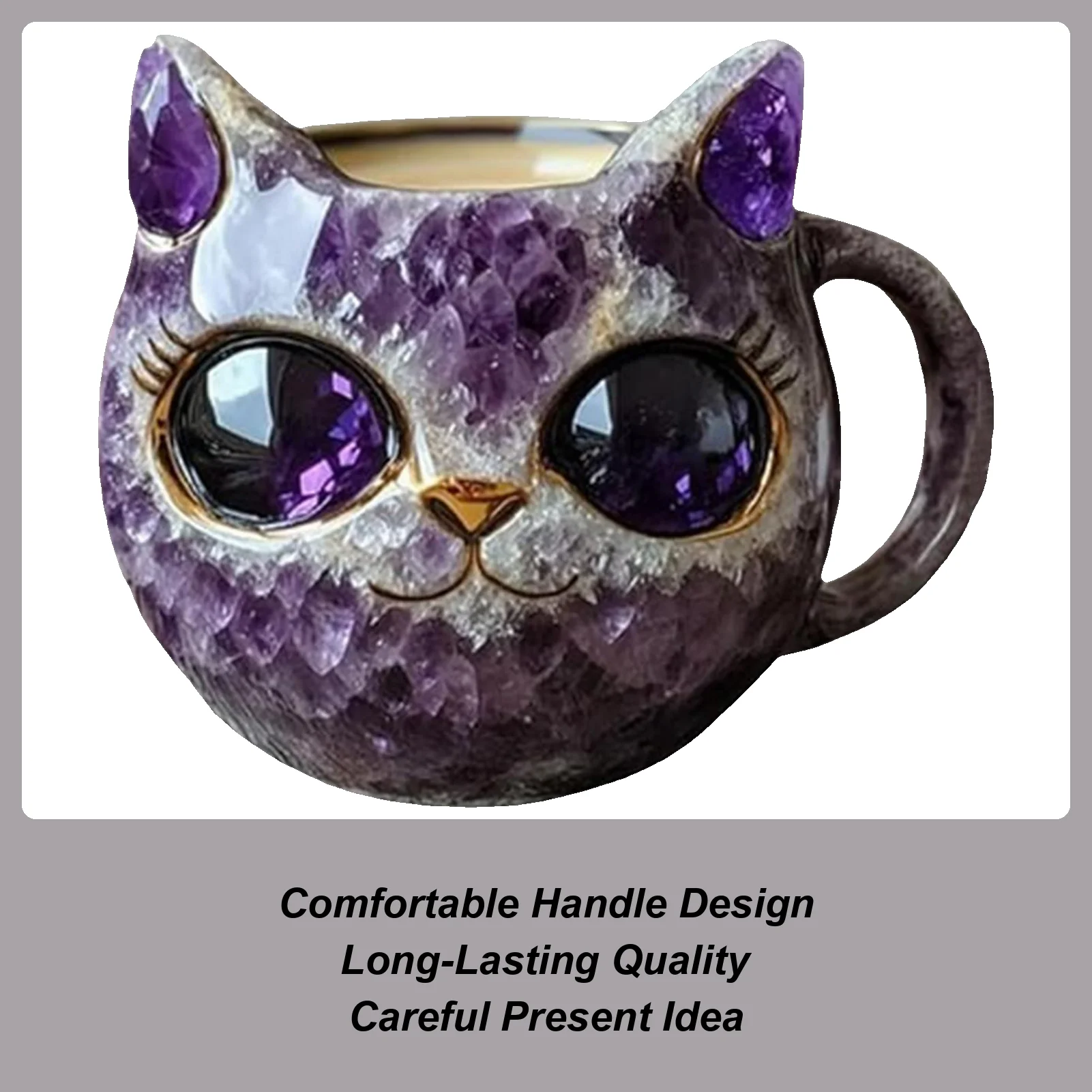 

Cute Mug Geode Mineral Crystal Cat Coffee Cup Handmade Resin Home Decor Geode Animal Drinking Bottle For Women Men Lovers