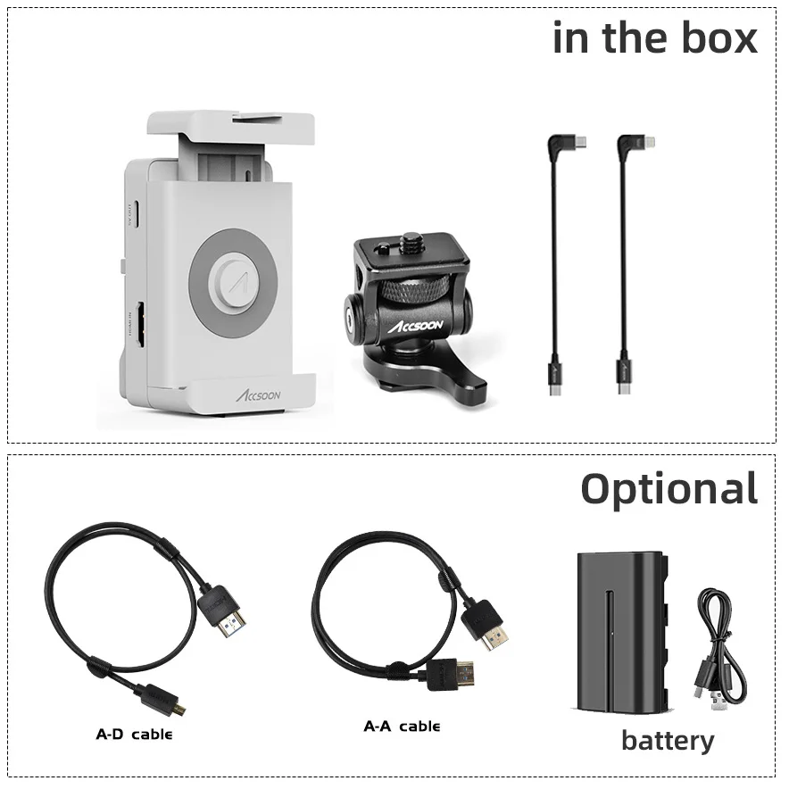 ACCSOON-Transmissão de Imagem Mirrorless Camera, Gravação de Vídeo, HD 1080P, 60FPS, SeeMo para iPhone, iPad, SLR, Live Streaming