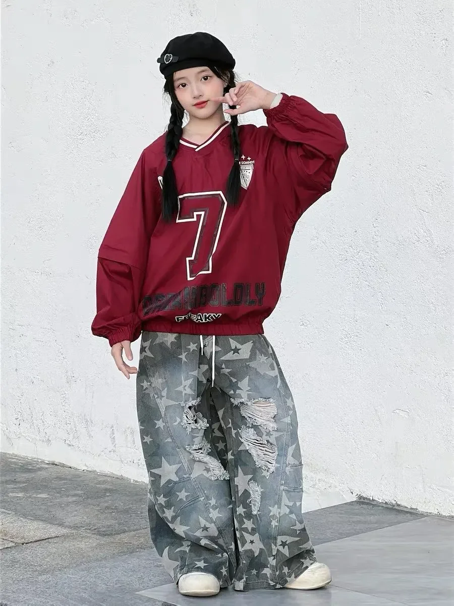 Kinder-Streetdance-Kostümset, Jungen-Amerikanisches Hip-Hop-Outfit, Mädchen-Jazz-Tanzkleidung, Kinder-Aufführungsbühnen- und Laufsteg-Wettbewerbskleidung – Detail 4