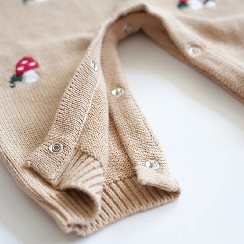 Autumn Baby Knit Rompers Embroidery Mushroom Clothing Newborn Boys Girl Knit Sweaters Jumpsuits Winter Toddler Outfits One Piece