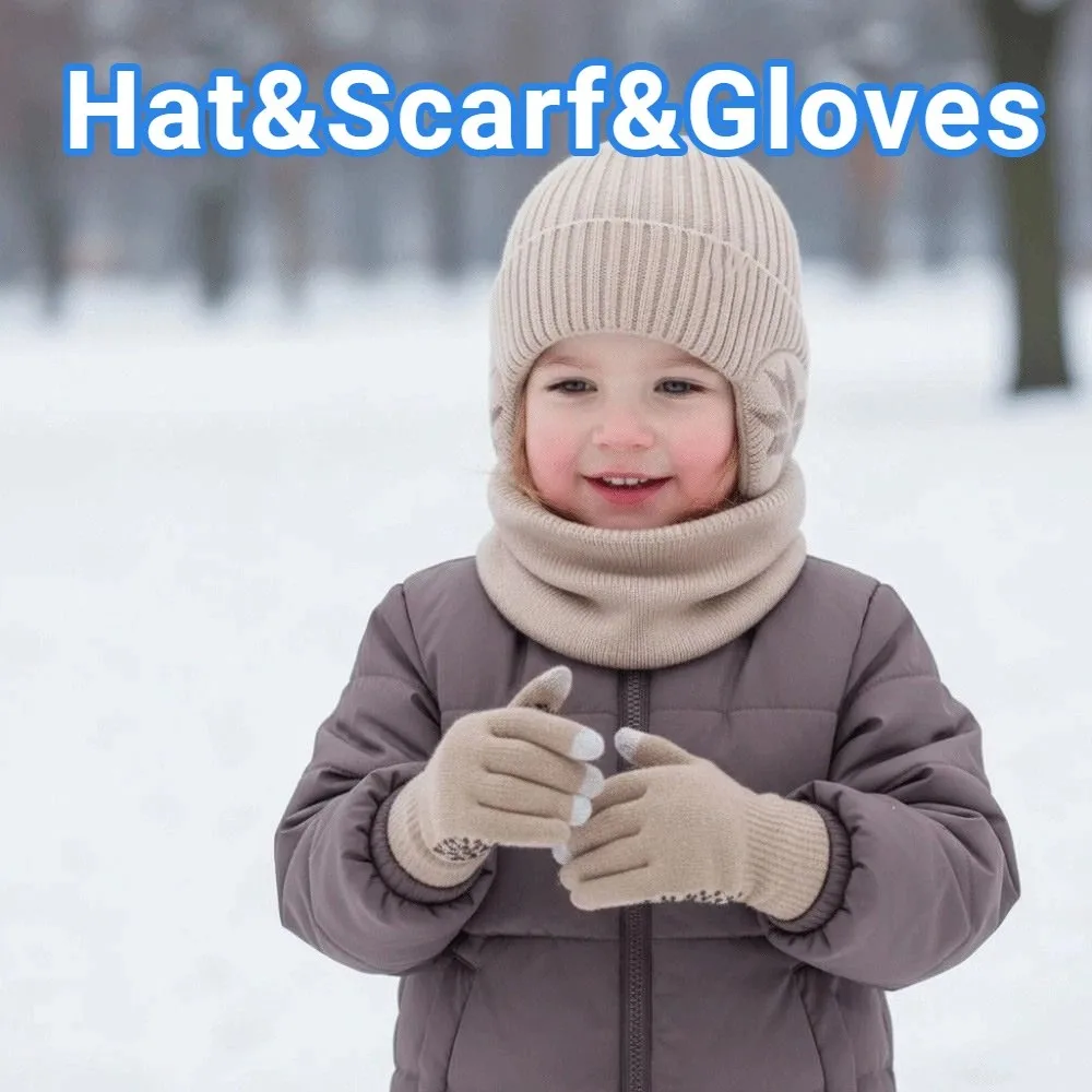 3 قطعة/المجموعة الأزياء بلون قبعة وشاح قفازات مجموعة Coldproof Earflap الاطفال محبوك قبعة يندبروف أفخم سدادات حماية الأذن قبعات في الهواء الطلق