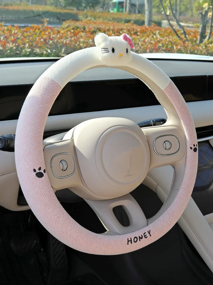 

Sanrio Hello Kitty Car Steering Wheel Cover Cute Leather Steering Wheel Protector Anime Auto Steering Cover for Women Girls Gift