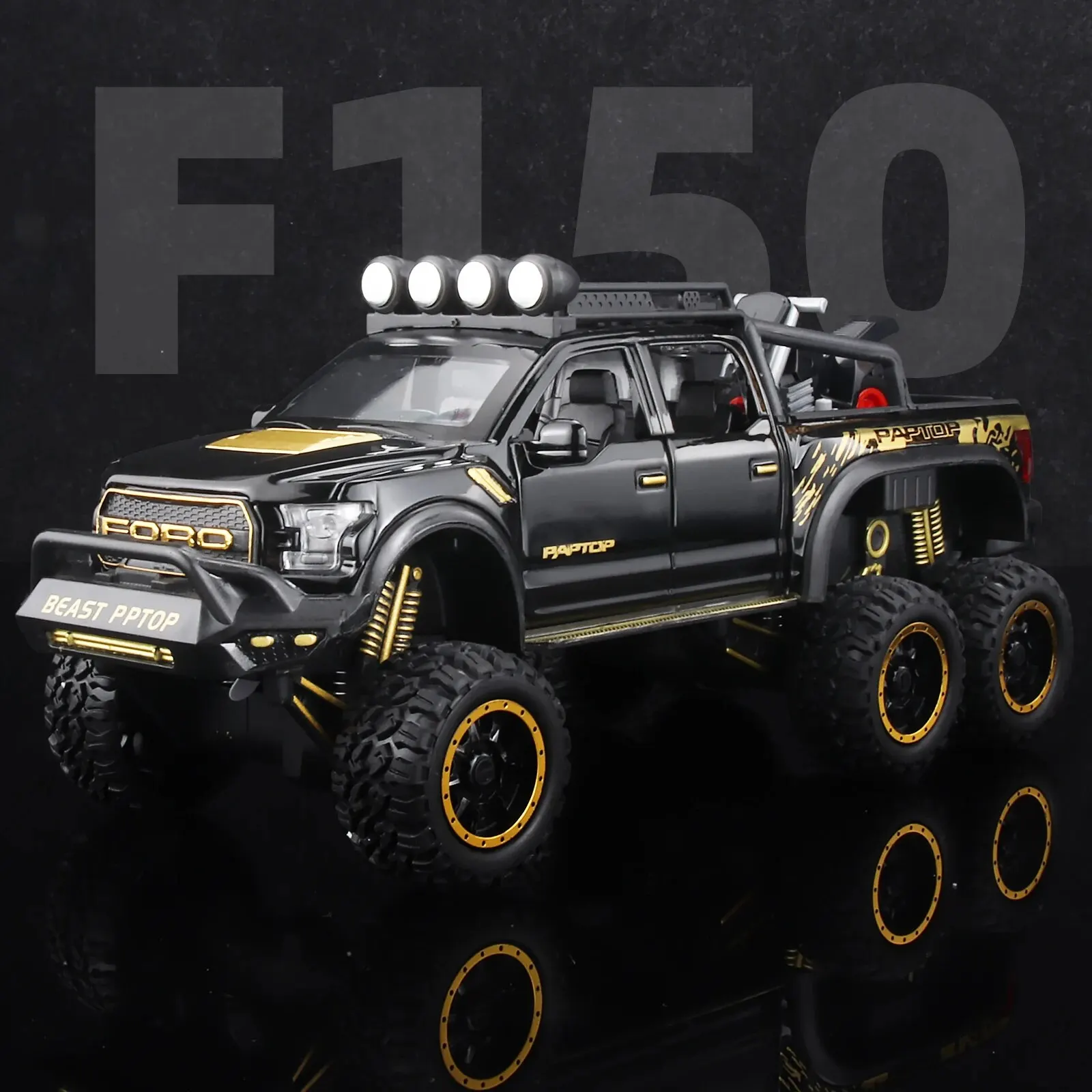 1: 24 Ford Raptor F150 Simulation Alloy Pickup Off road Children's Car Toys Model with Sound and Light Gifts Collection Ornament