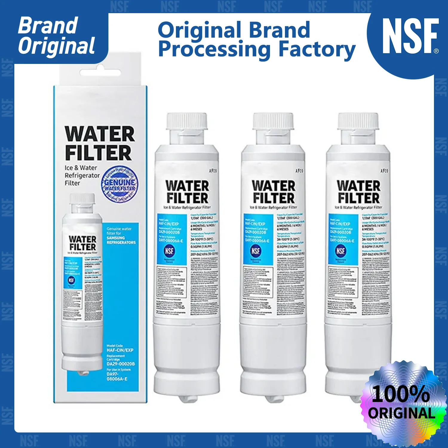 NSF Certified Refrigerator Water Filter, Brand Genuine DA29-00020A/B, HAF-CIN, EXP, RF28HFEDBSR, RF263BEAESR, RF263TEAESG