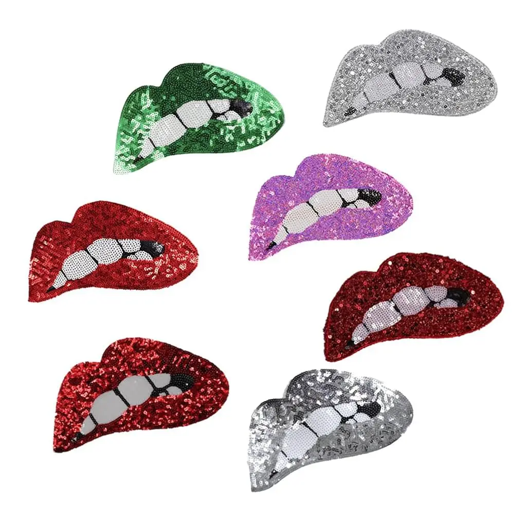 

Sequin Lips Patch 7 Pcs Large Embroidery Applique Iron on or Sew on for DIY Clothing Decoration 10.4X5.7 Inch Lip Shaped Seq