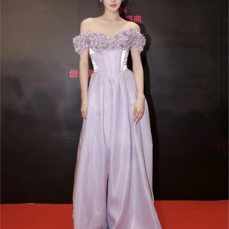 Purple woman new sense of light luxury banquet high set graduation adult courtesy wine dress