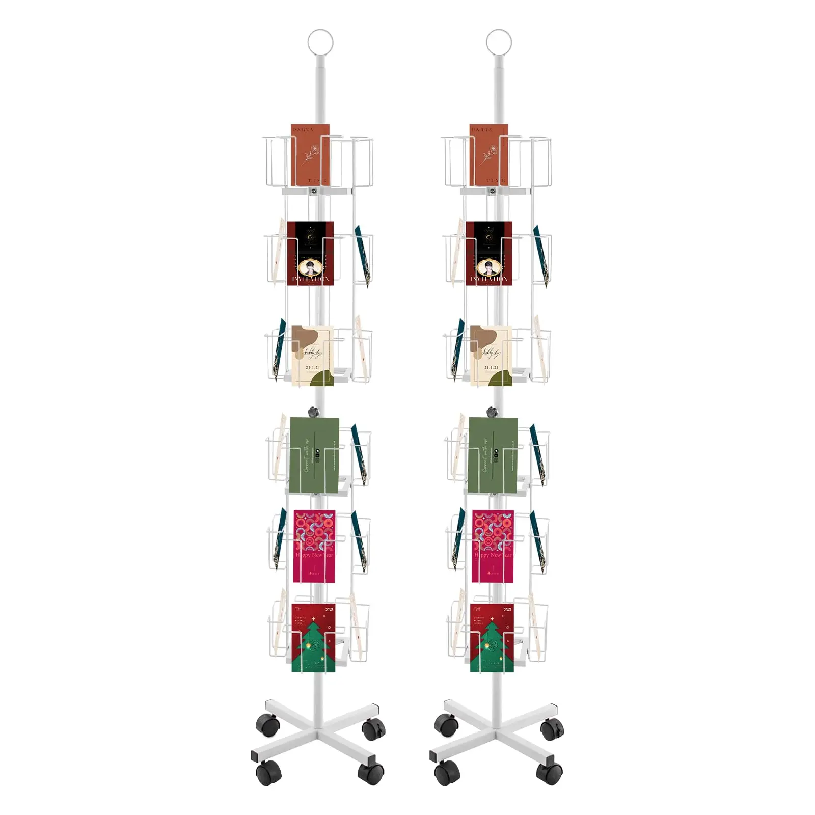 

2 шт., 24 кармана, вращающаяся стойка для поздравительных открыток, 6-уровневый металлический вращающийся дисплей для открыток