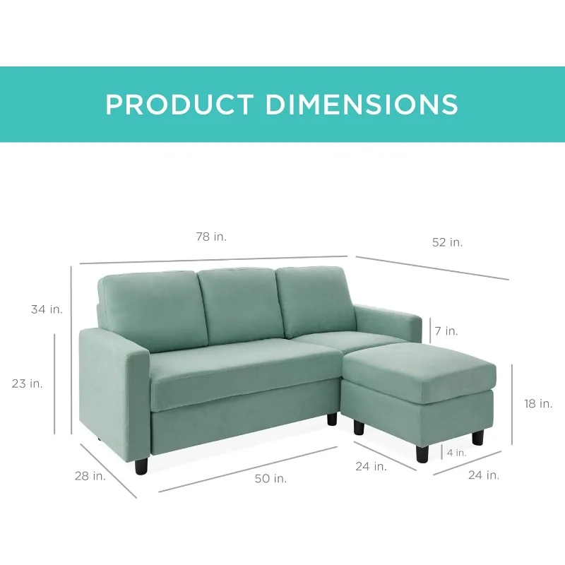 Upholstered Sectional Sofa for Home, Apartment, Dorm, Bonus Room, Compact Spaces w/Chaise Lounge, 3-Seat