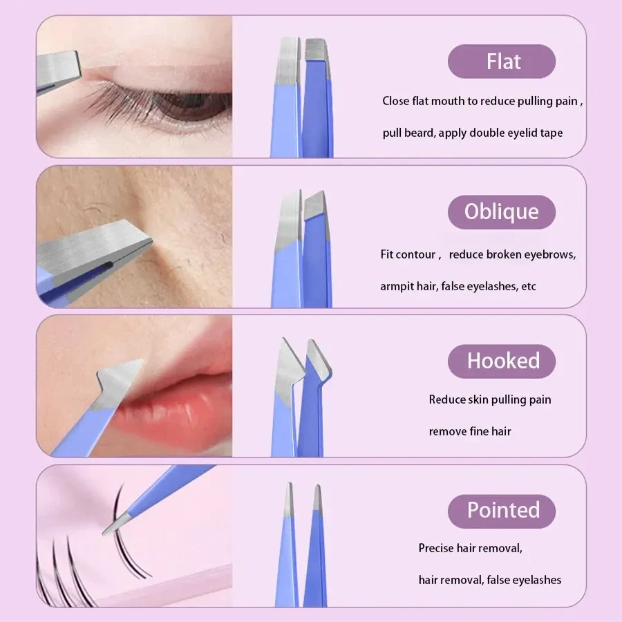 Ouriner Augenbrauenpinzette, buntes Haar, Schönheit, Abzieher für feine Haare, Edelstahl, schräge Augenbrauenklammern, Entfernung von Make-up-Werkzeugen – Detail 17