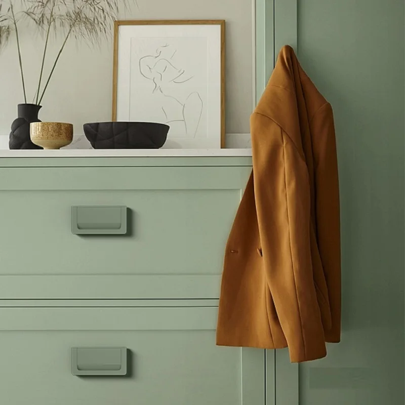 مقبض قلاب للدرج غير مثقوب، مقبض مخفي، خزانة قابلة للطي من حصير التاتامي المسطح باللون الرمادي الكشمير، مقبض الأثاث