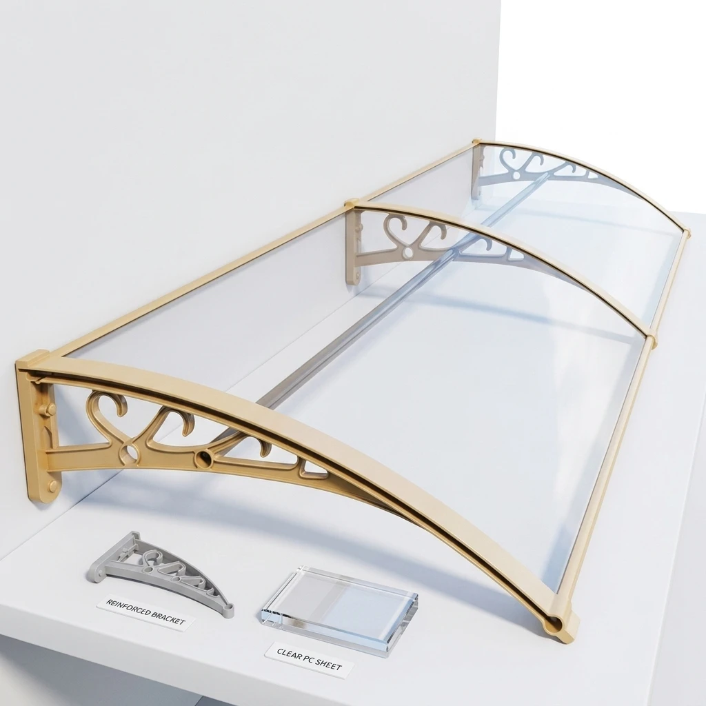 Aluminum Alloy Canopy Awning For Outdoor Or Roof With Watergutter And Polycarbonate Solid Sheet For Outdoor Applications