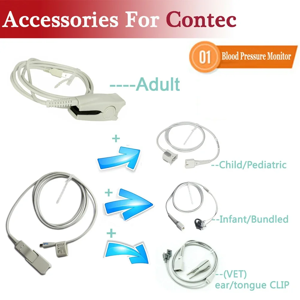 10 Pin USB SPO2 Probe dewasa Paediatric Neonatal Sensor saturasi oksigen darah dokter hewan CONTEC 08A 08C Monitor tekanan darah