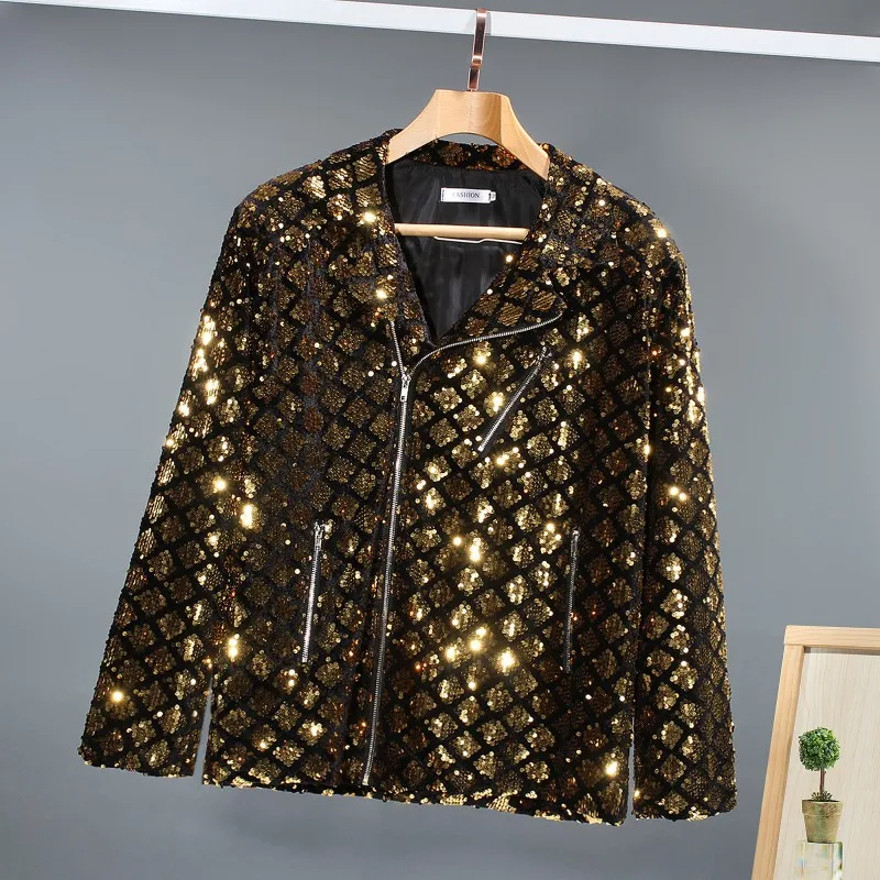 

Ночной клуб DJ певец сценическое представление куртка с блестками мужская мода блестящее повседневное пальто
