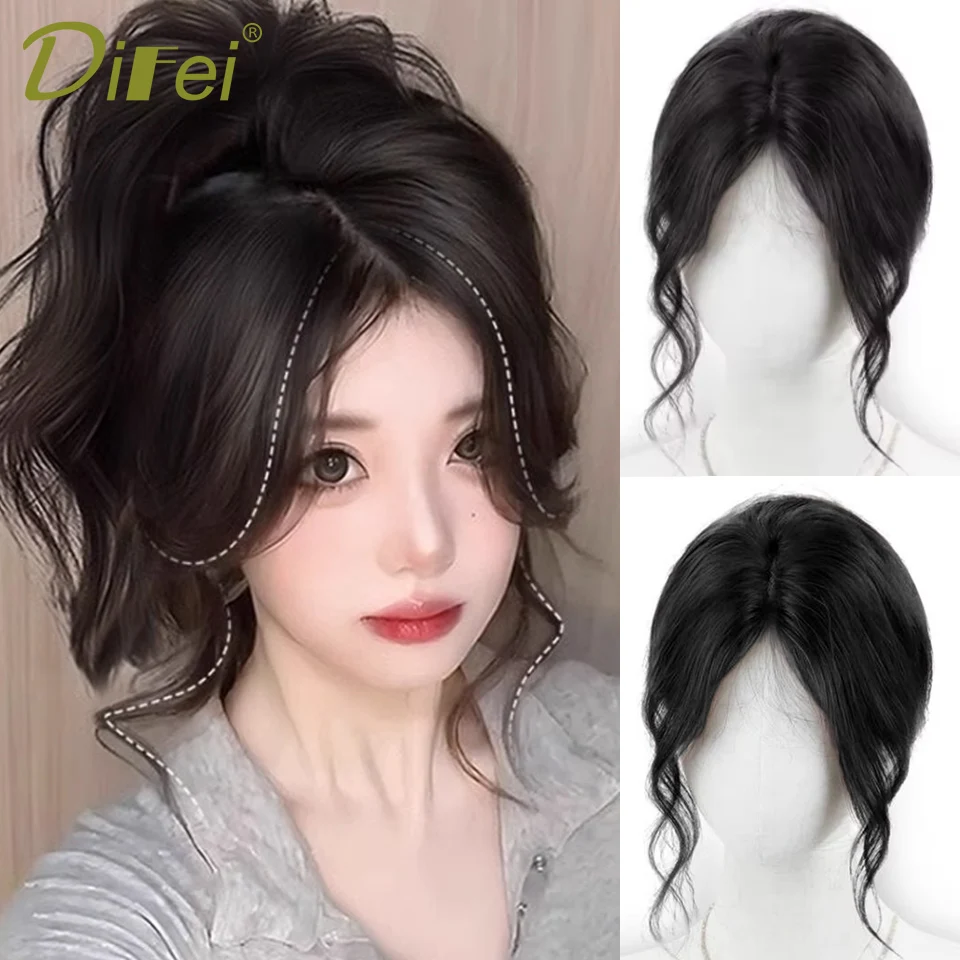 

Synthetic Bangs Wig For Women BB Clip Curly Hair Middle Parted Bangs Top Hair Replacement Block Wig Suitable For Daily Wear