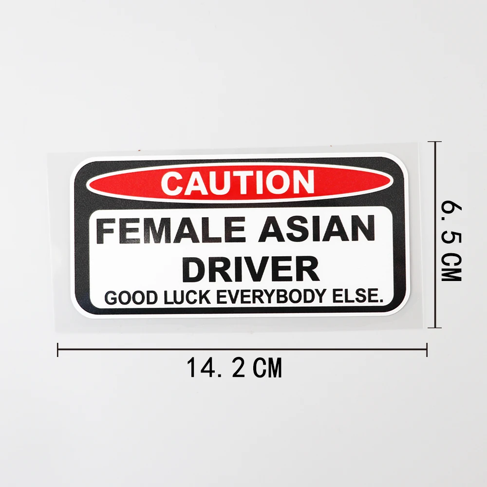 Personalización de la personalidad, pegatina de advertencia para conductoras asiáticas, calcomanía de PVC de 14,2 cm x 6,5 cm