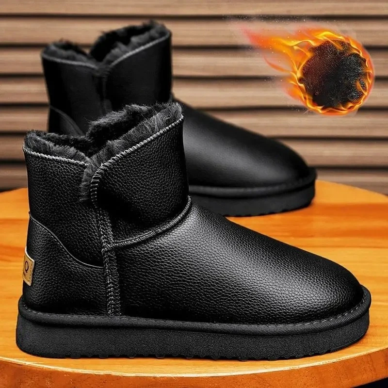 

Korean Style Men's Large Size Snow Boots-Winter Thickened Fleece Lined Warm Cotton Shoes,Non-Slip Waterproof Casual Cotton Boots