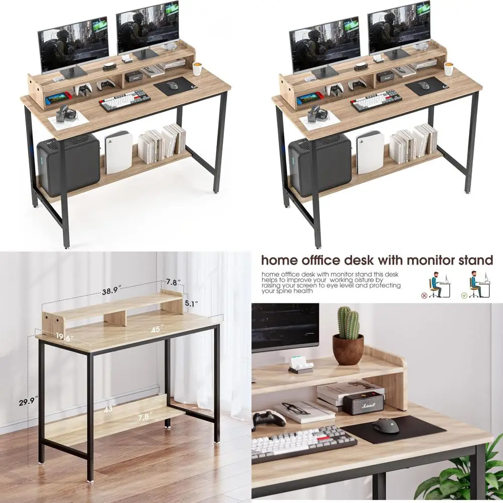 Modern 43 Wood-Tone Desk with Storage for Compact Spaces: Perfect for Home Offices & Bedrooms