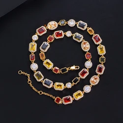 ThreeGraces Luxury Shiny Multicolor Geometric Zirconia Bridal Wedding Evening Party Chain Necklace for Women Prom Jewelry PN130