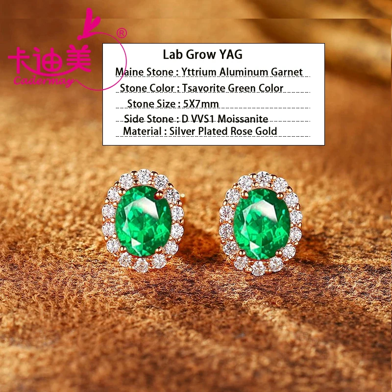 Paraiba Color Lab Grown Yttrium Aluminum Garnet With Inclusion S925 Silver18k Rose Gold Plated Earrings  For Women Fine Jewelry