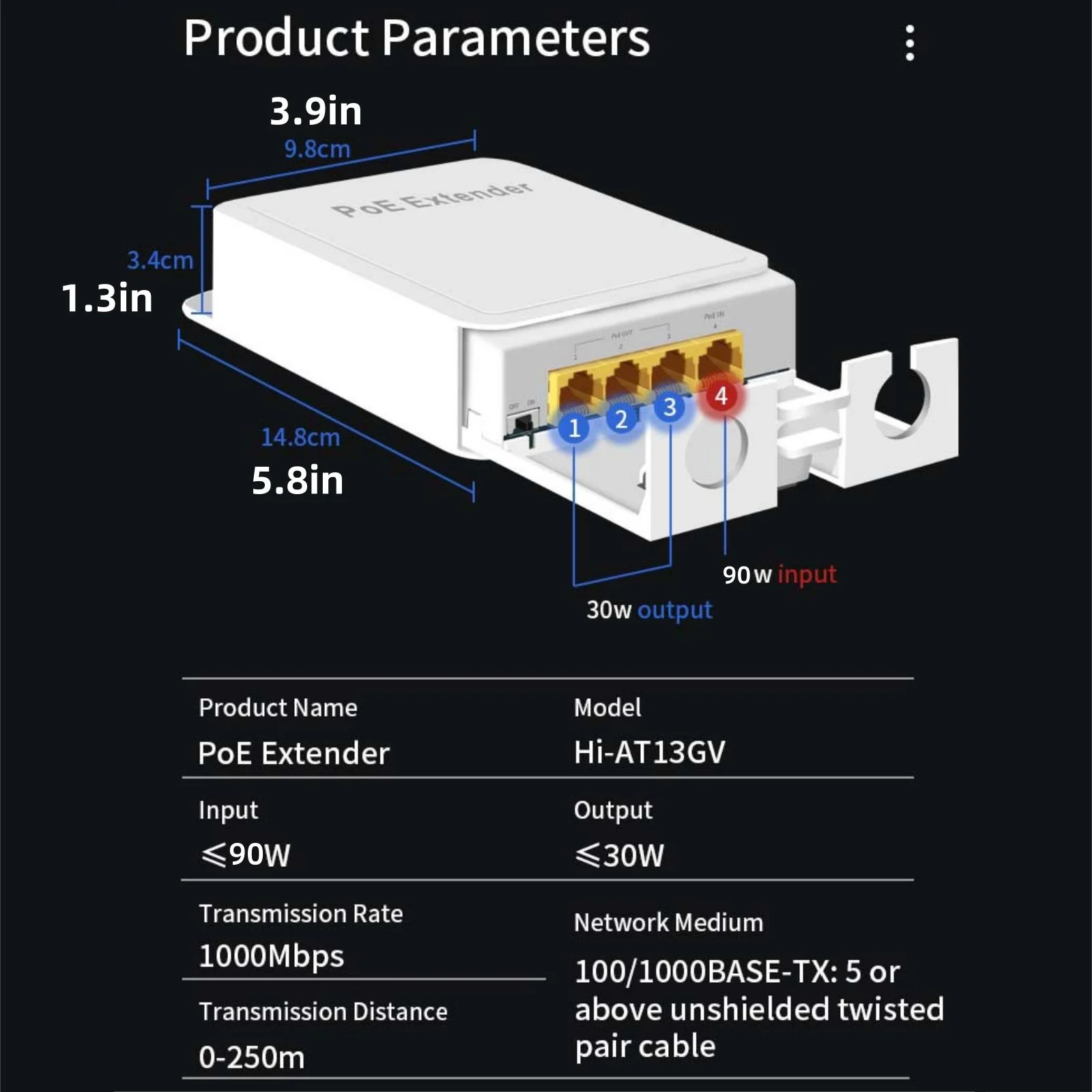 Extensor POE para exteriores, repetidor de extensión impermeable de 1000Mbps, 1 en 3, salida, adaptador de interruptor de red de 44-57V, IEEE 802.3at/af