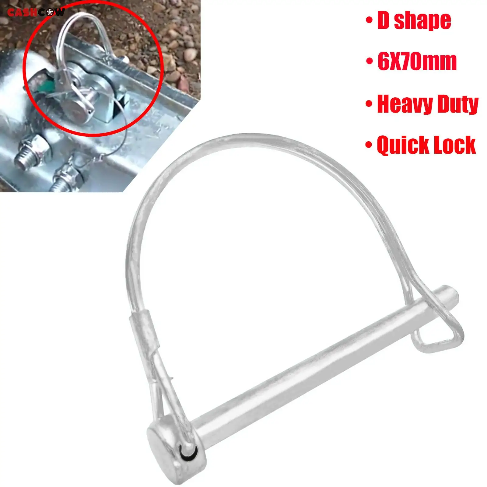 Trailer Coupler Safety Hitch Pin Lock D Shape Universal Heavy Duty Towing Hook 1/4Inch 6mm Dia x 2Inch 50mm 70mm Quick Lock