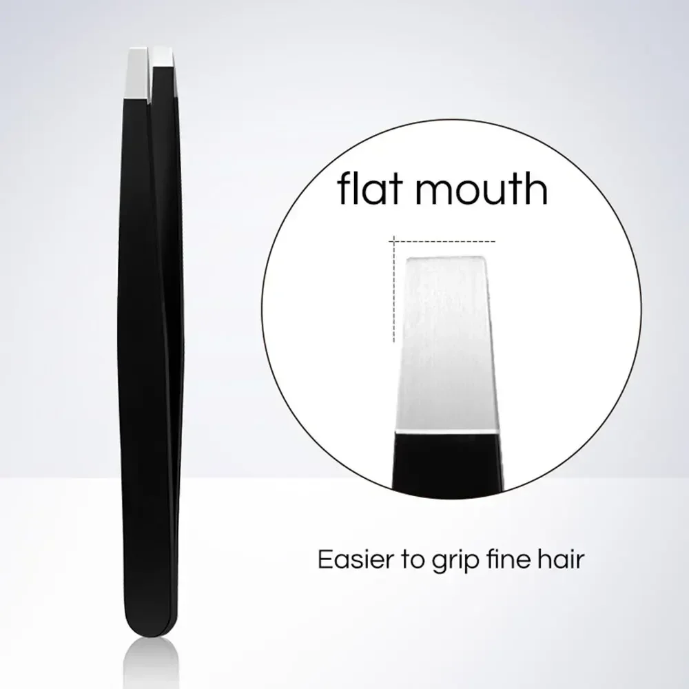 CNK – pince à sourcils noire en acier inoxydable, avec pointe inclinée et plate, outils de beauté pour sourcils et épilation incarnée, vente en gros