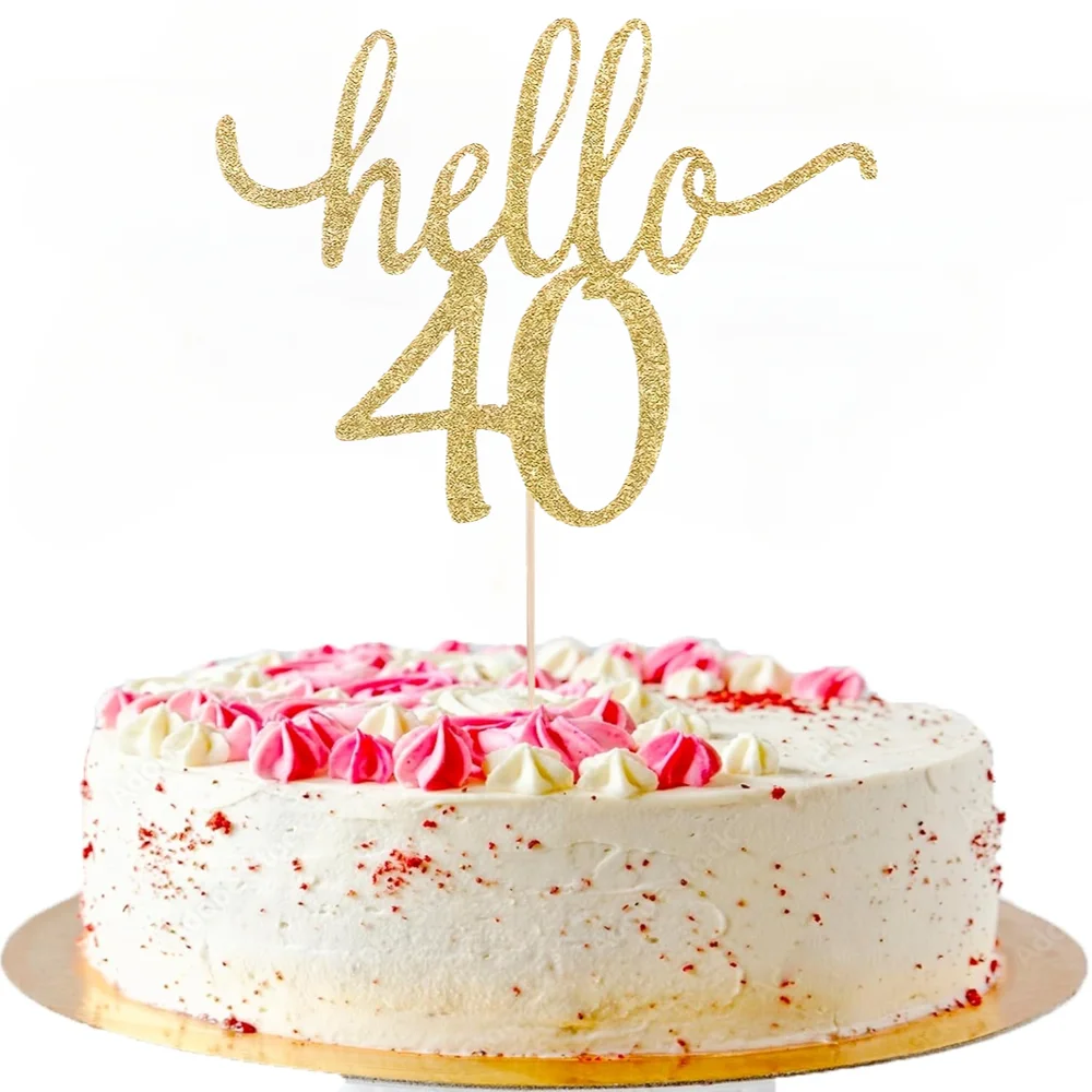 1 x goldener Hello 40-Kuchenaufsatz – elegante Geburtstagsdekoration für Kuchen und Cupcakes – schimmernde Party-Dekoration für den 40. Feier