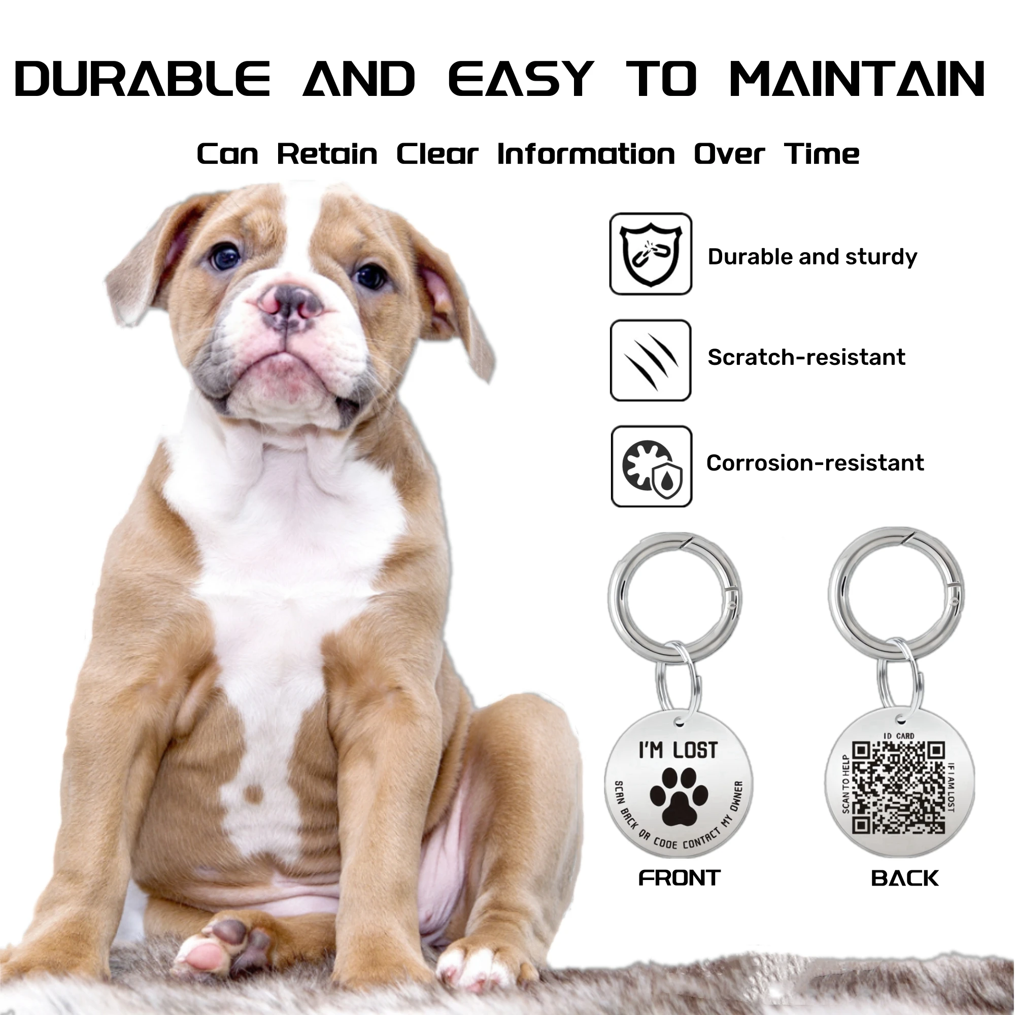 Pet ID Tags Scan QR Code Receive Instant Location Alert Email Smart Dog Tags Stainless Steel No App or Subscription