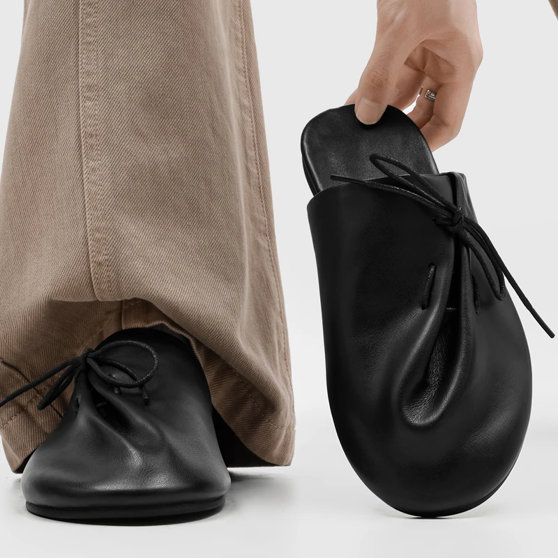 Big Size 46 Leather Mules Shoes Men's Half Shoes For Man Luxury Slippers Men Designer Casual Shoes Breathable Slip On Footwear