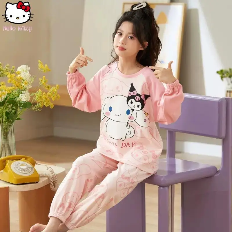 الفتيات أنيمي دمية طوق طويلة الأكمام منامة مجموعة Kawaii جرو ربيع الخريف جديد الكرتون ملابس المنزل الوالدين الطفل قطعتين مجموعة