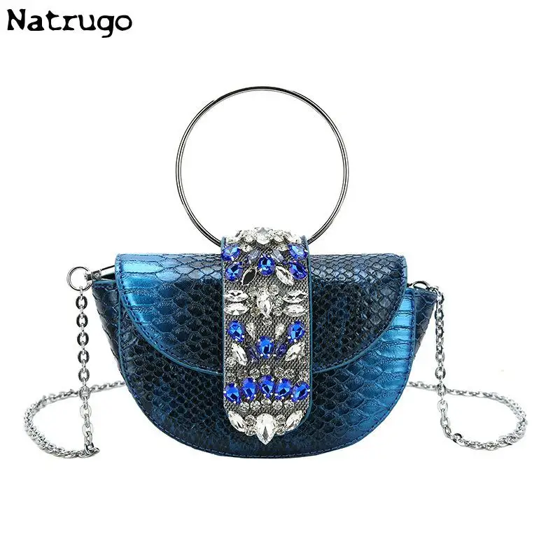 Diamond Half Round Evening Bag Women 2023 New Round Handle Rhinestone Dinner Clutch Purse Ladies Hand Bag Crossbody Bag