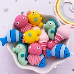 10pcs Colorful Resin Fish Conch Seahorse Jellyfish Ocean Animal Styles Flatback Scrapbook Craft DIY Bow Accessory Decor Figurine