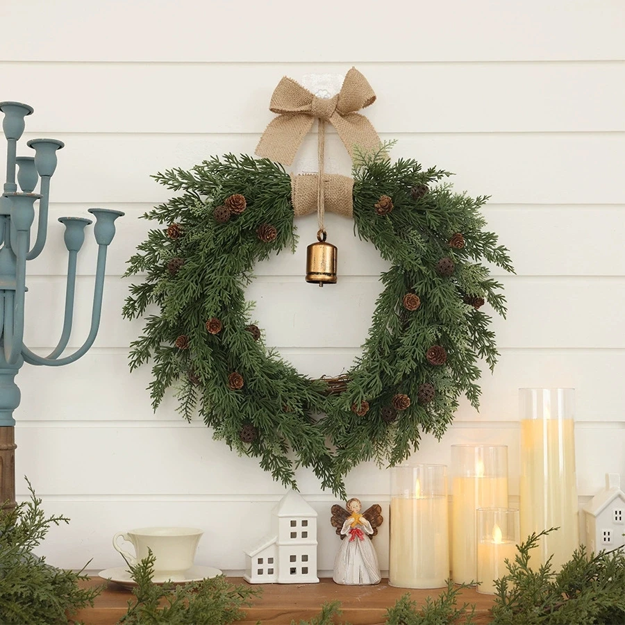 

Natural Pine Cone Christmas Wreath Christmas Decoration Wreath Door Hanging Xmas Bell Xtmas Vine Ring