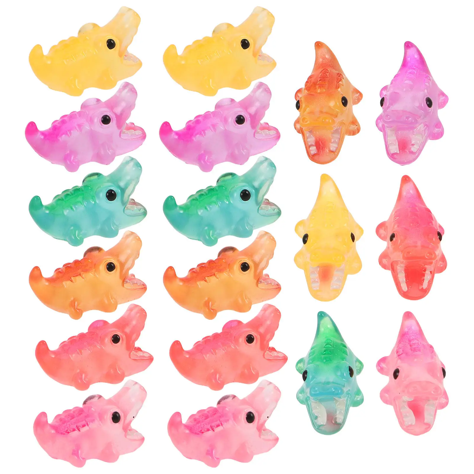 18Pcs Mini Resin Glowing Crocodile Animal Figurines Cute Cartoon Alligator Decor for Desk Bookshelf Bonsai Indoor Landscape