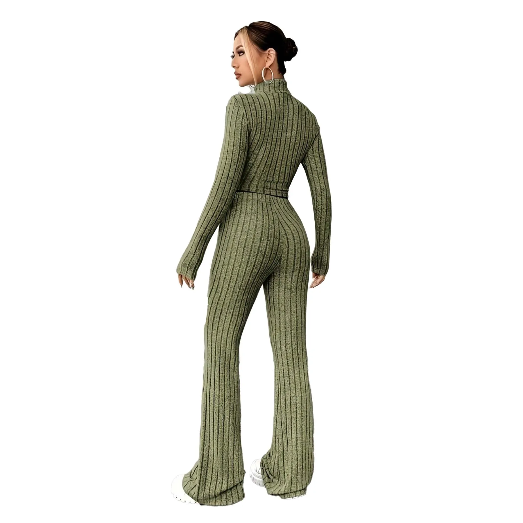 Women Fashion Solid Color Streetwear Autumn Winter Elegant Round Neck Tops Loose Pants Suit Casual Holiday Sport Two Piece Sets
