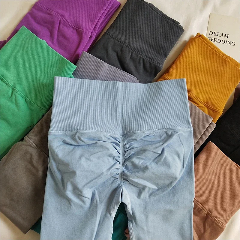 ไม่มีรอยต่อกีฬาโยคะกางเกงเอวสูงกางเกงขายาวกีฬาดูผ่านโยคะวิ่งกางเกงแห้งเร็ว Scrunch BUTT กางเกง