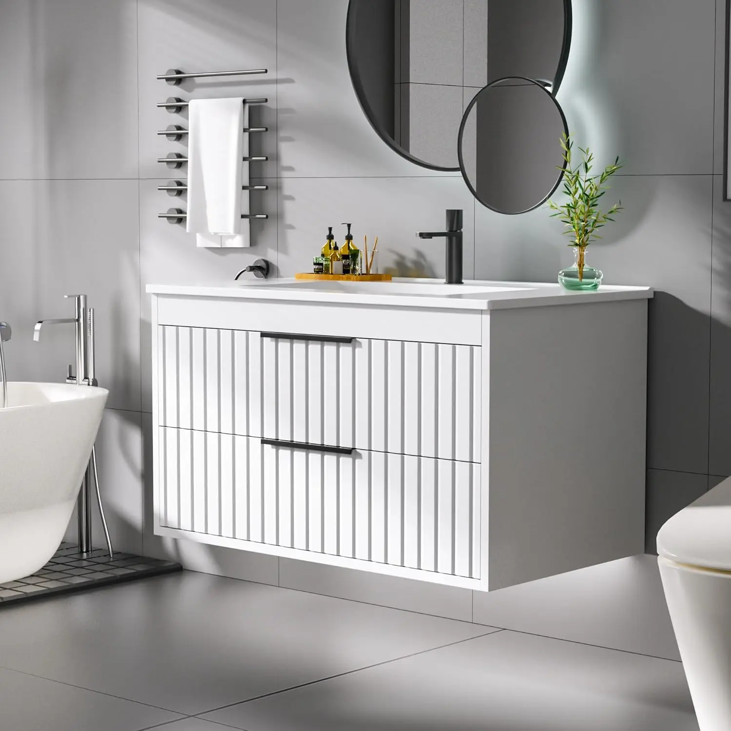 30" Bathroom Vanity with Sink, Floating Vanity Bathroom Sink Cabinet Wall Mount, Soft-Close Function 2 Large, Customized 4