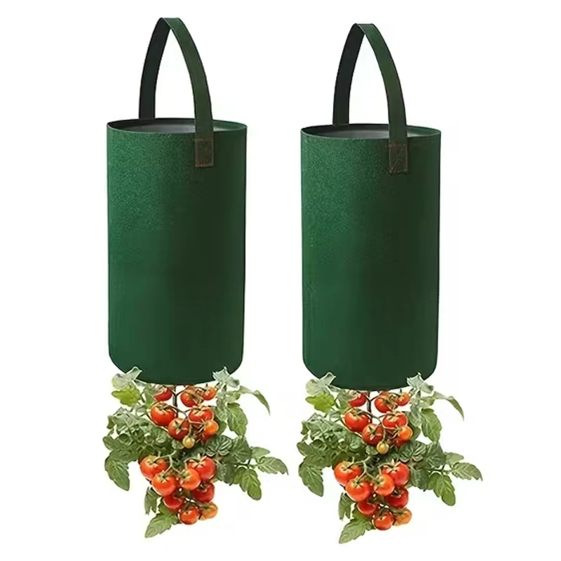 2Pcs Vegetable Planting Bags Upside-Down Tomato Strawberry Flowers Planting Bags Bottom Zipper Design Durable Breathable Fabric