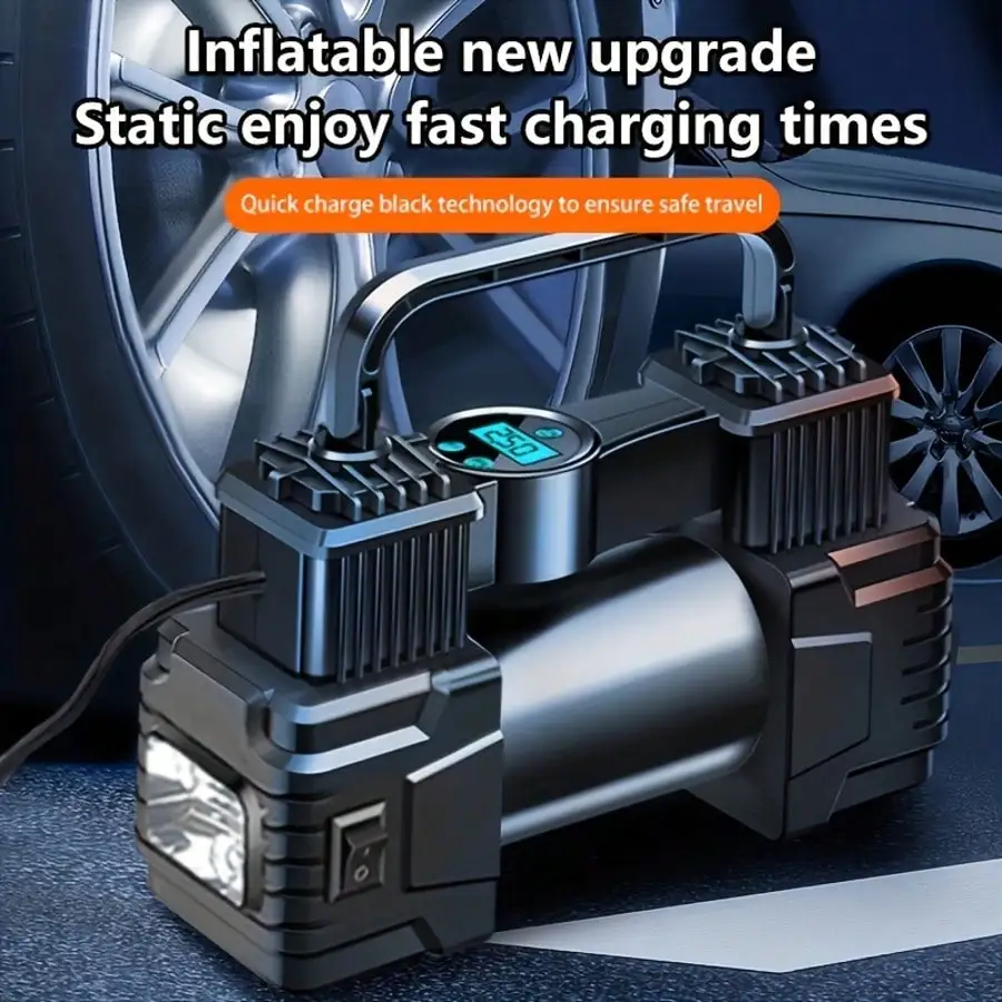 Portable Air Compressor CQ-023 | Digital Display | Fast Inflation For Cars, Motorcycles & Bicycles | Sleek Metallic Design | Quick Charge Technology | Ideal For Travel & Roadside Emergencies, Air Compressor Accessories