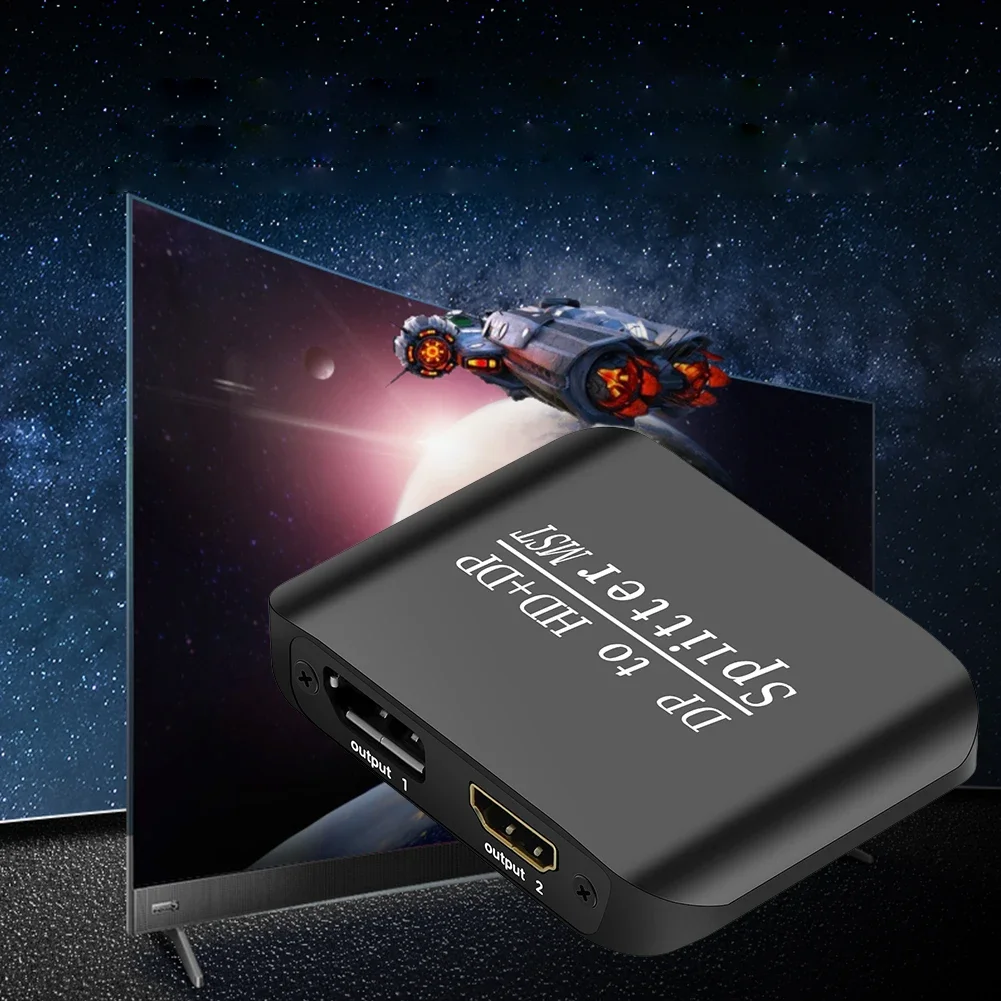 Dp para dp + hdmi-divisor compatível 1 em 2 saídas dp para dp adaptador 4k 60hz computador mst hub displayport para hdmi-divisor compatível