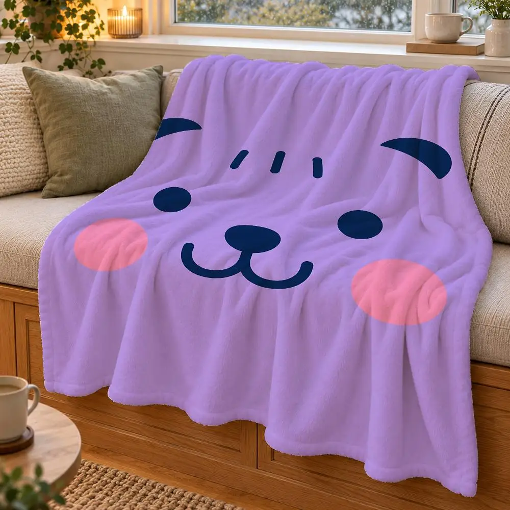 Minimal Cartoon Face Set Throw Double Sided Flannel Throw Blanket Soft Warm Washable Home Decor