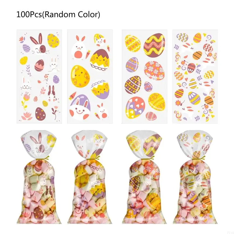 

77JB 100 PCS Easter Cellophane Bags With Twist Ties Holiday Favor Treat Egg for Chocolate Bags Cookie Bags Gift