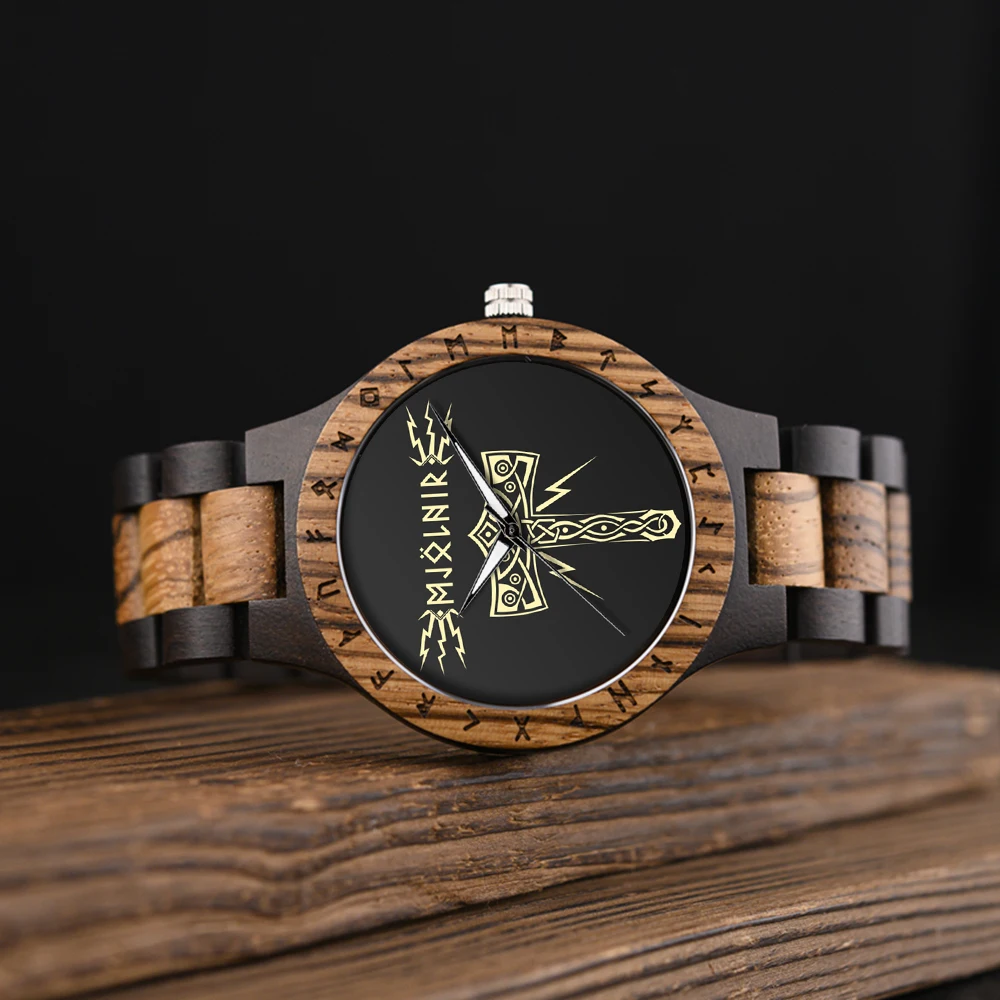 BOBO BIRD Men Wood Watches Personalized Viking Compass vegvisir Handmade Wooden Wristwatch Customized Viking Symbols Watch