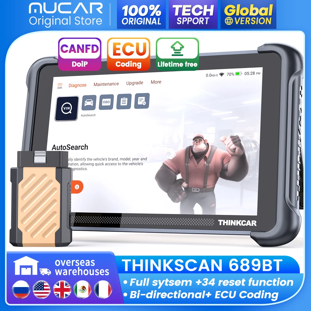 

THINKCAR THINKSCAN 689BT Полная система OBD2 диагностический инструмент 34 сброса кодирования ЭБУ Активный тестовый сканер Инструменты DoIP & CANFD пожизненный бесплатно