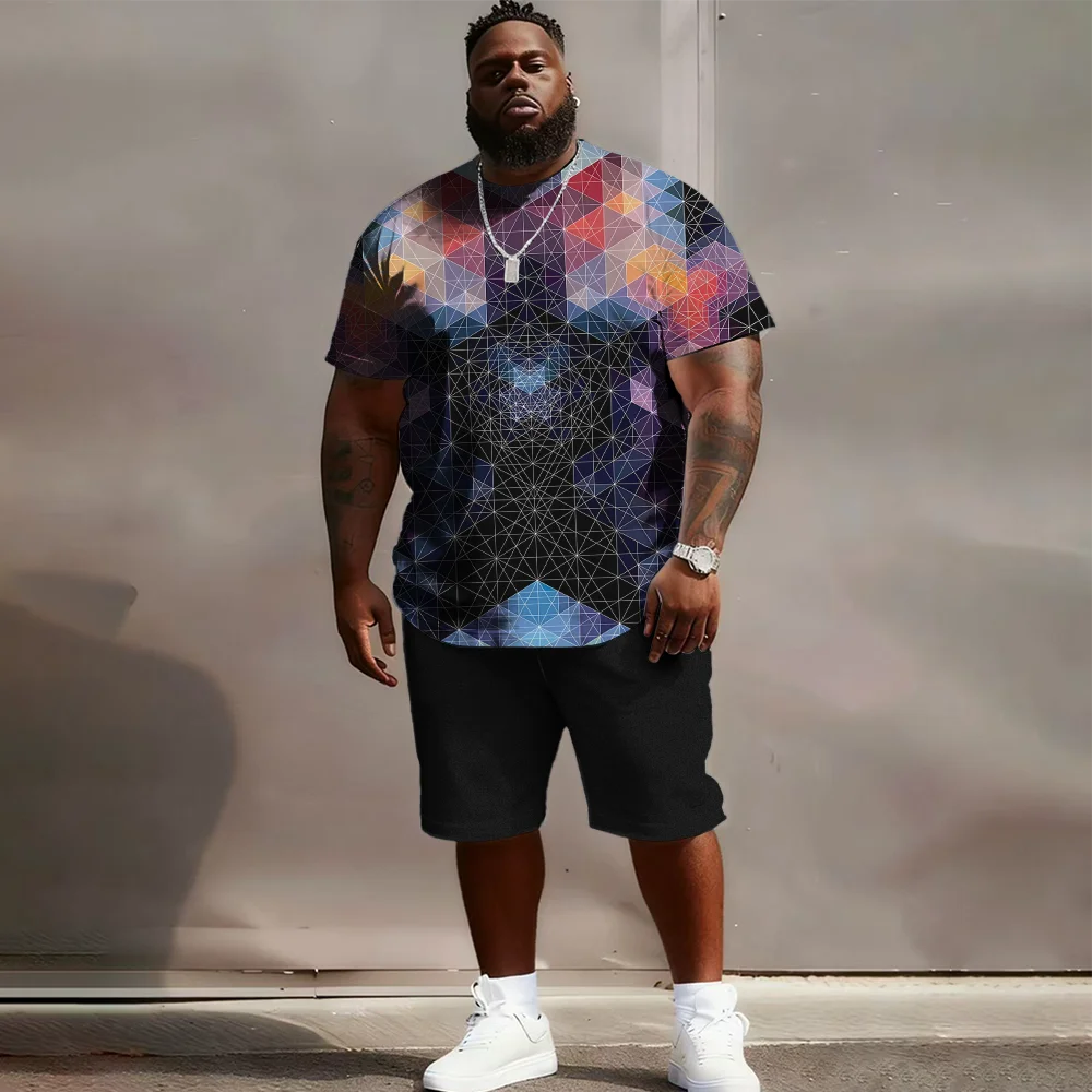 

S-9xl plus size Big & Tall Short Sleeve Set with Iridescent Flair - Lightweight Cotton Blend, Minimalist Rainbow Sheen,