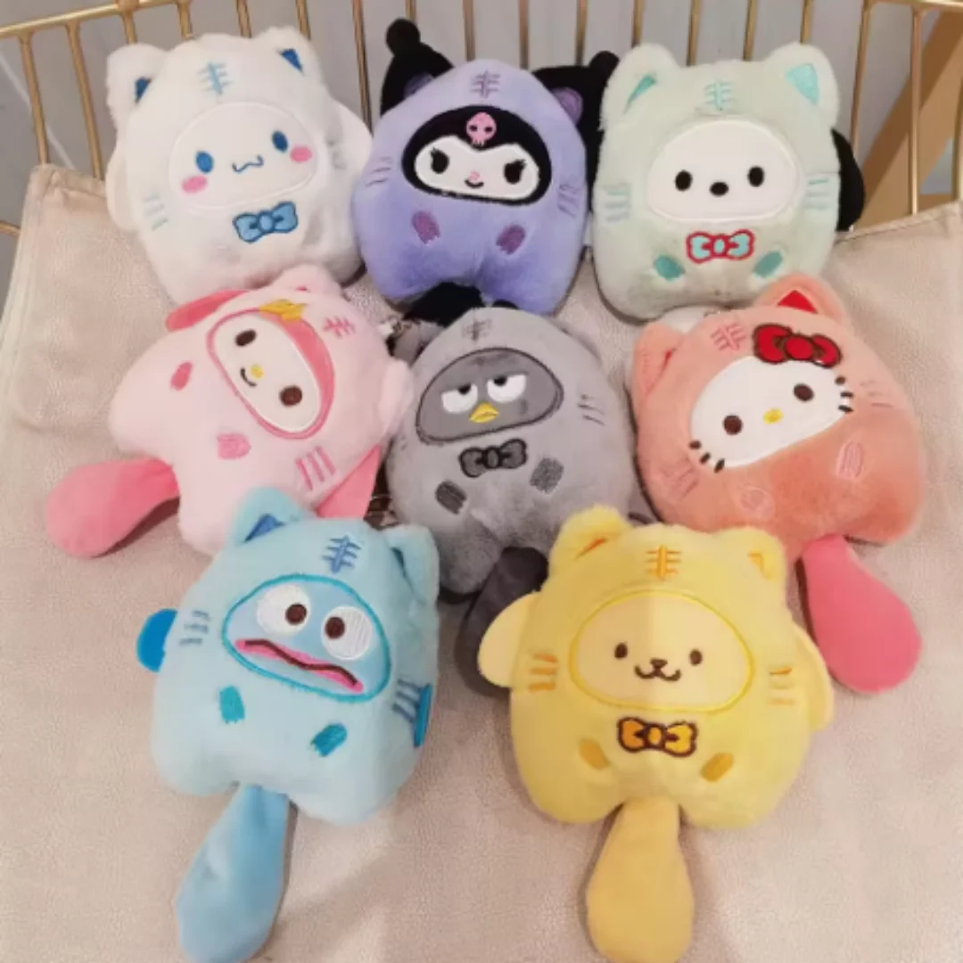 Plush Keychain Hello Kitty MyMelody Kuromi Cinnamoroll Cartoon Animal Stuffed School Bag Pendant Backpack Decoration Doll