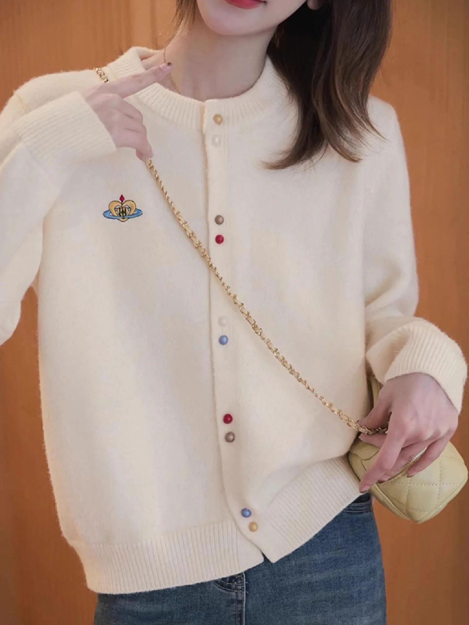 

Korean Sle Long Sve Embroidered Cartoon Soft Cardigan Women's Autumn Winter Loose Knitted Sweater Outerwear