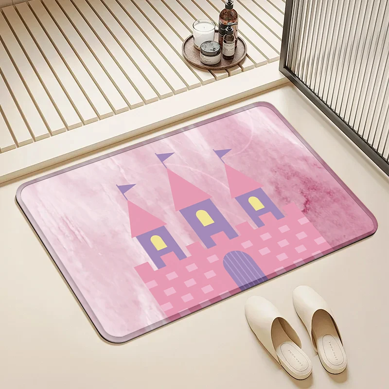 

Pink Castle Door Mat Non-Slip Absorbent Floor Rug for Home Bathroom Kitchen Living Room Decor